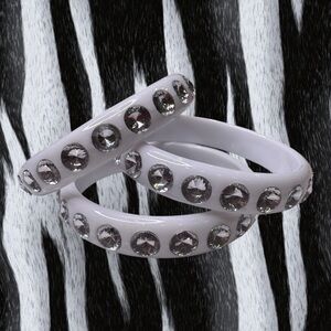 Deadstock White Bangle Bracelets with Silver Accents